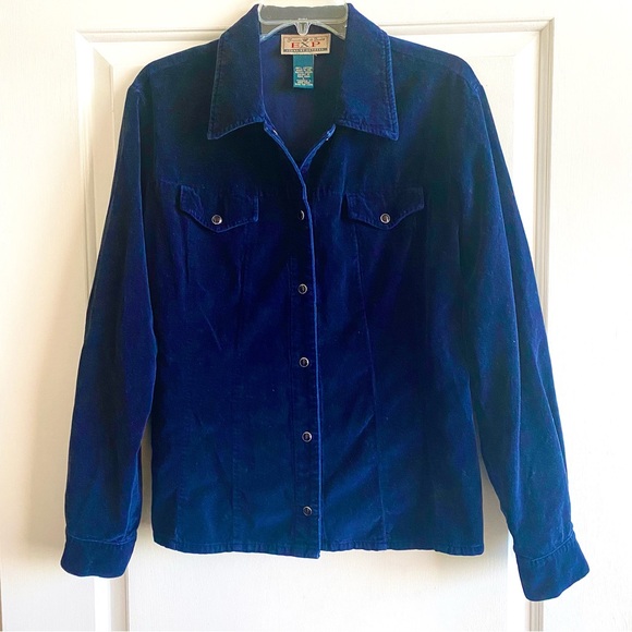 EXPRESS | Classic Cotton Button Down Long Sleeve Shirt | Size: L | Color: Blue - Picture 2 of 5
